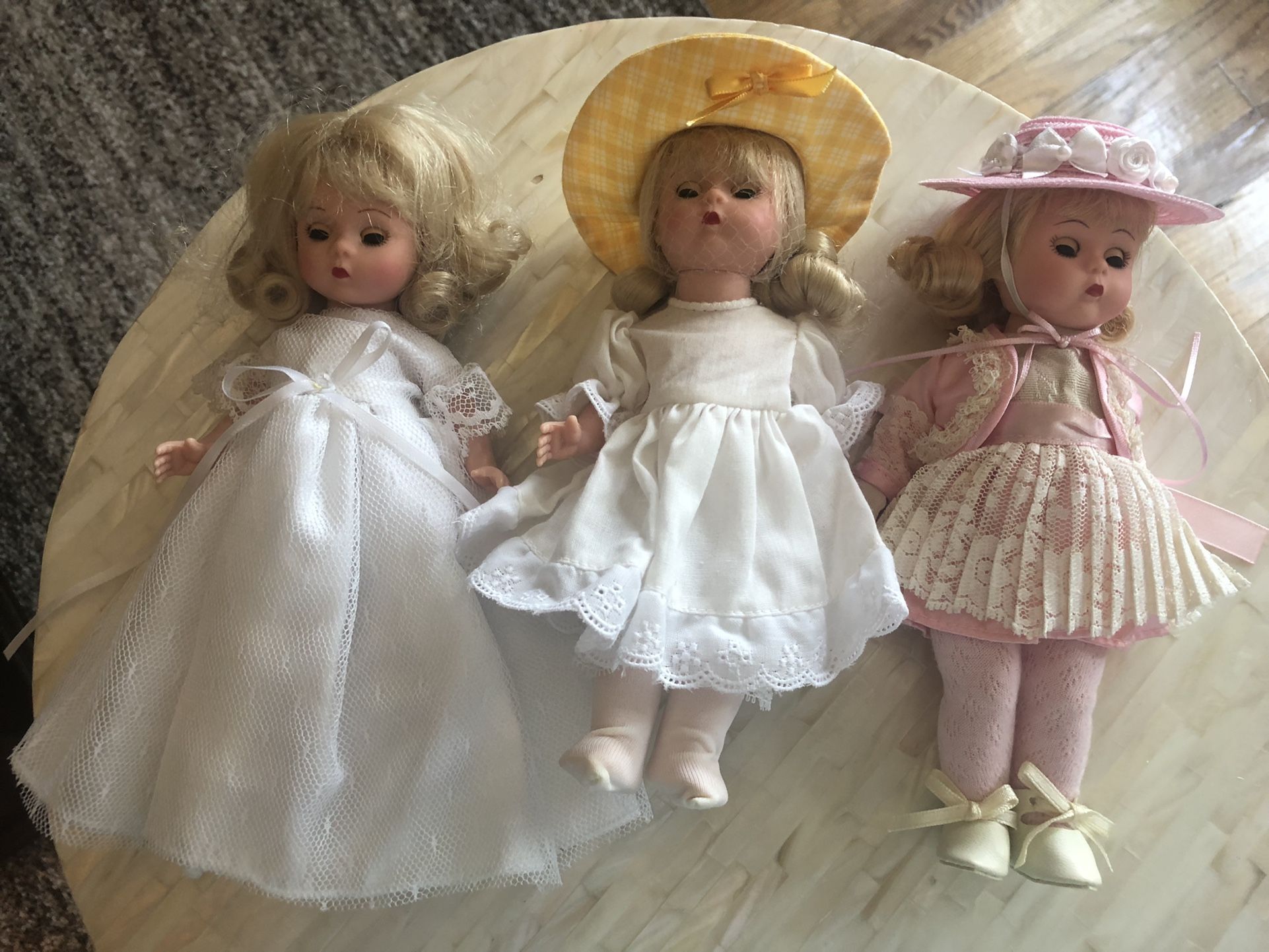Vintage Set Of 3 Madame Alexander Dolls W/Clothes & Set Of 5 Hats/All In Boxes