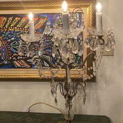 22 Inches Tall Brass And Glass Antique Table Lamp .