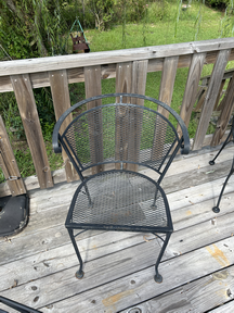 Vintage Mid-Century Modern wrought iron barrel back patio chair $40