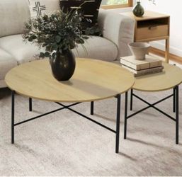 Coffee Table Set of 2 Wooden Round Coffee Tables Circle Side Table for Living Room Accent Table Natural Brand New still in the box