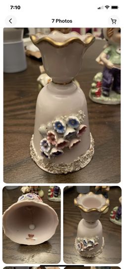 Kelvin Pale Pink Bell with Taper Candle Holder Applied Flowers Gold Detail Japan