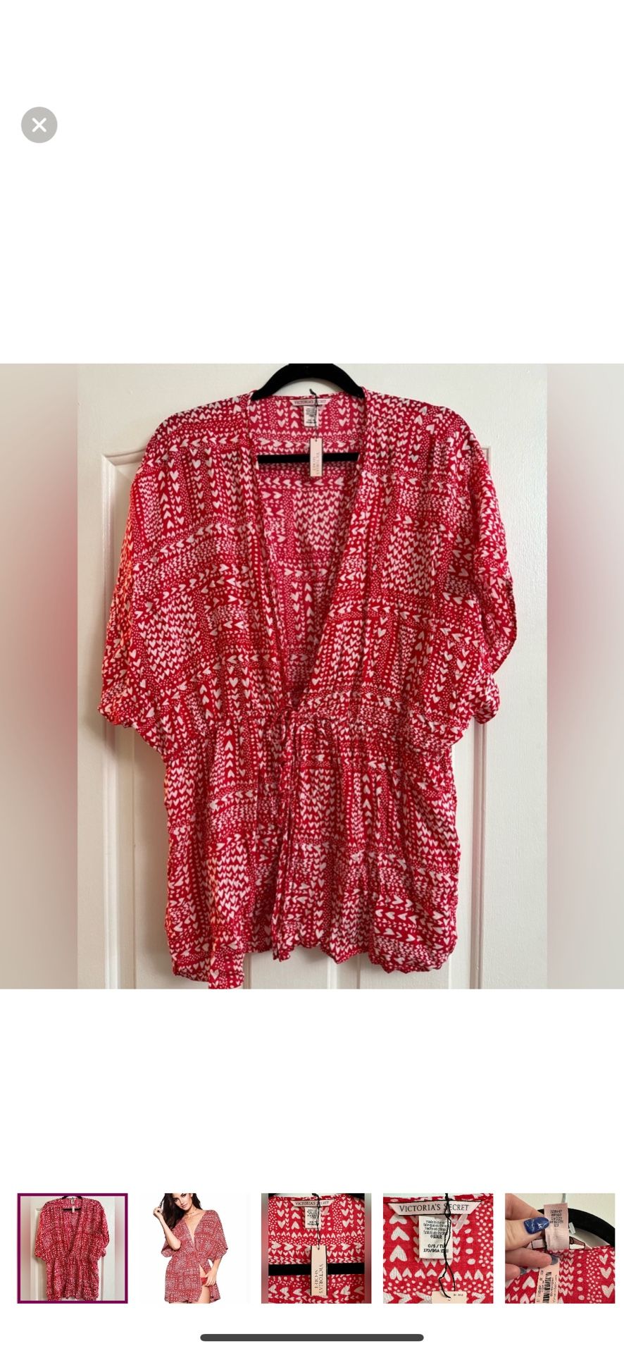 NWT Victorias Secret Kimono Swim Coverup Heart Blouse Top Cinch Waist Robe OS