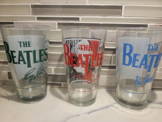 BEATLES DRINKING GLASS 16 OUNCE GLASSWARE JOHN LENNON, PAUL, AND RINGO LOT OF 3