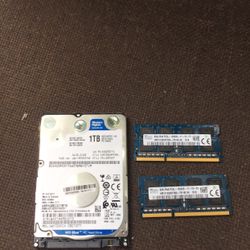 Slim Hardrive 1TB and 16gb Pc3L for Laptop Working Good Window 10 installed 