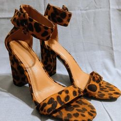Shoe Land Women's Size 9 Animal Print Ankle Strap Open Toe High Heels