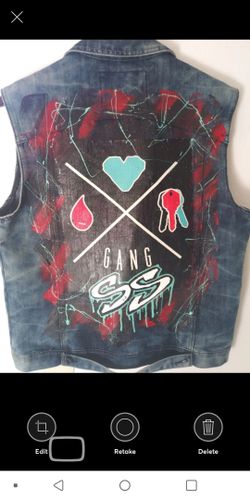 Ring Of Fire Mens Size Large Custom Airbrush Painted Denim SS Gang Super Sport Vest