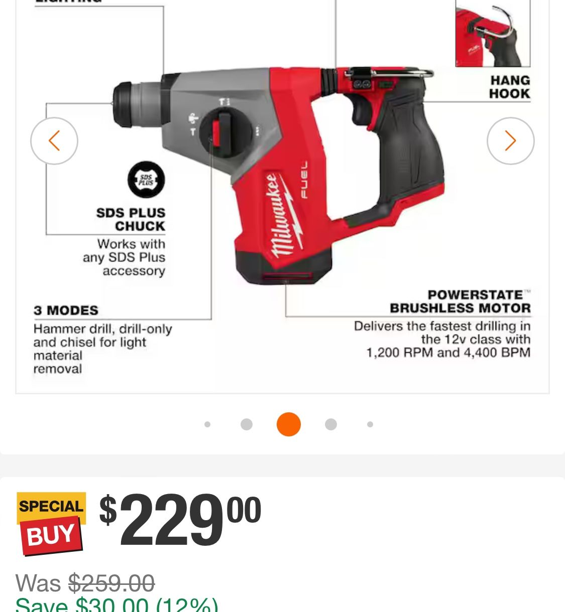Milwaukee M12 FUEL 12V Lithium-Ion Brushless Cordless 5/8 in. SDS-Plus Rotary Hammer Drill (Tool-Only)