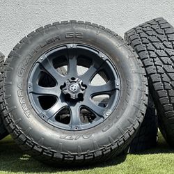 18” Jeep Wheels Set of 5 Wrangler Rims 5x127 Rubicon JL Nitto 33” A/T Tires Willys Sahara Gladiator