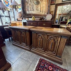 Vintage Original, Beautiful End Table Cabinets With Brass Trimming