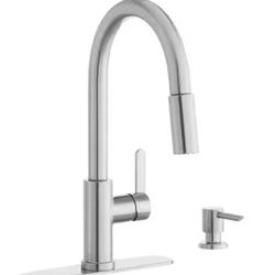 Glacier Bay Paulina Pull-Down Sprayer Kitchen Faucet w/Soap Dispenser, Stainless
