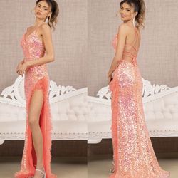 New With Tags Sequin With Ruffle Slit Long Formal Dress & Prom Dress $239