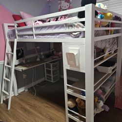 Kids Colefax Avenue White Full Loft Bed with Desk and Bookcase

