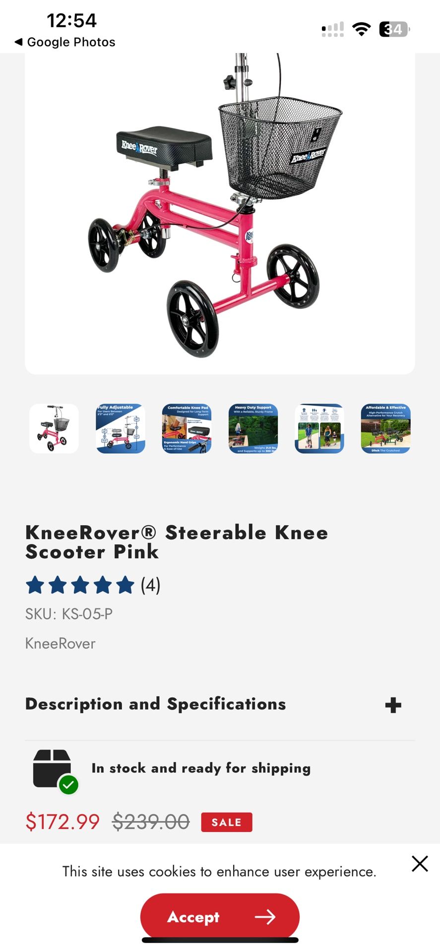 New Pink Knee Rover Knee Scooter with Basket 