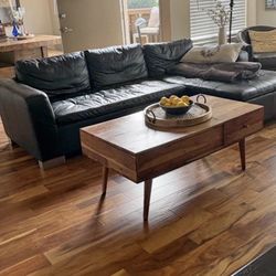Black Leather Sectional - L Shape with Chaise