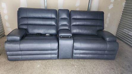 Navy Blue Real Leather Sofa- 0 gravity