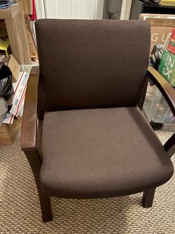 FREE Brown Fabric Accent Chair Office Chair with Wood Arms