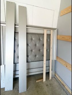 Queen Bed Frame + Box Spring - Silver Glam Tufted Headboard - $40