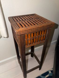 Rustic Wooden Accent Table & Wicker Basket Set