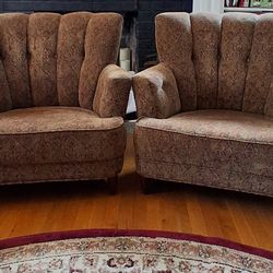 1940's Fan Back Art Deco Upholstered Chairs