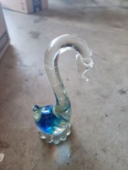 Art Glass Swan Figurine with Blue Accent