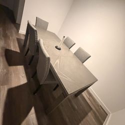 Gray Wood Dining Table With 6 Chairs