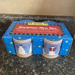 Debbie Mumm Set of 4 Ceramic 12oz Coffee Mugs Snowman