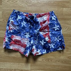 Speedo swim trunks Mens Large red white Blue stars stripes 