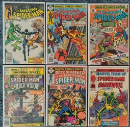 Spider-Man Lot (6) 1977-85, ASM #172 Rocket Racer, AIM Promo, #266 NM, Team-Up