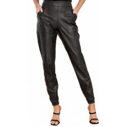 Spanx Women's Size Large Black Faux Leather Casual Pull On High Rise Jogger Pants.
