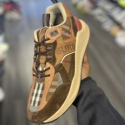 Burberry Logo Print Check Suede Sneaker 