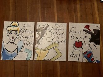 Disneys Princesses Wall Art Home Decor Canvas Cinderella Snowwhite Belle 