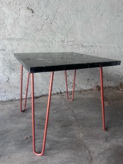 Black Marble Top Table with Copper Hairpin Legs