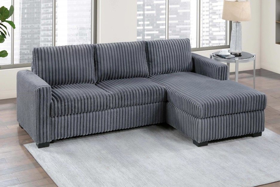 New! Dark Gray Jumbo Fur-Like Corduroy Sectional