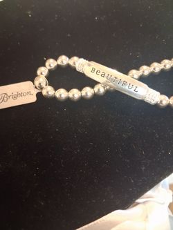 Brighton Silver Beaded 'Beautiful' Bar Bracelet
