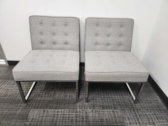 (4) Mid Century Modern Lounge Chairs - Gray Tufted, Chrome Frame