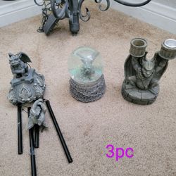 Halloween Decorations Lot Of Gargoyles Yard Art Chimes Music Box Candle Holder 