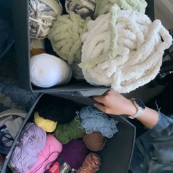 Box Of Yarn Plus Some Tools 