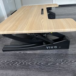 VIVO Light Wood Height Adjustable Standing Desk Monitor Riser Tabletop Sit Stand