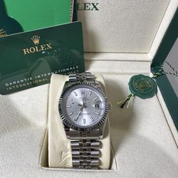 (750$)Rolex Datejust 36 126234 Silver Dial Fluted Bezel Jubilee Bracelet Full Set
