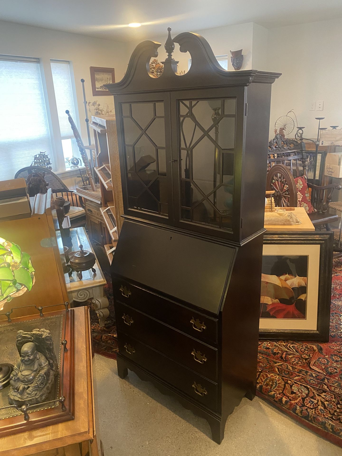 Empire Style drop-top Secretary Desk With Display Upper Cabinet