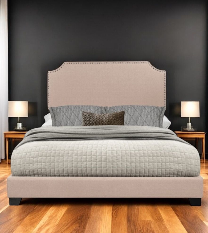New Queen Size Beige Upholstered Bed