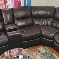 Brown 2 Recliner Leather Sectional 