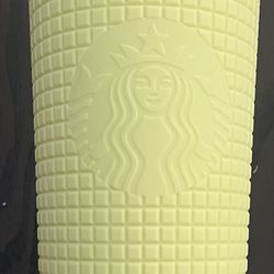 Starbucks Yellow Soft Touch Cup Meadow Grid Studded Tumbler 24oz Used Good