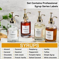 Coffee Syrup Dispenser 4 Pack 16.9oz Glass Bottles with Gold Pump