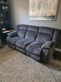FREE! Gray/Blue Reclining Sofa.  Great condition.  FREE!