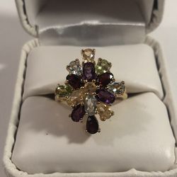 NIB 4.66 Ct, Sz 7 Natural Gemstones RingSterling Silver 14k Overlay