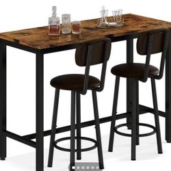 39.5" x15.7”Bar Table Set of 2,Pub Height Table & 2 PU Upholstered Stools with Backrest,3 Piece Breakfast Bar Table Sets,for Living Room,Kitchen,Bar,R