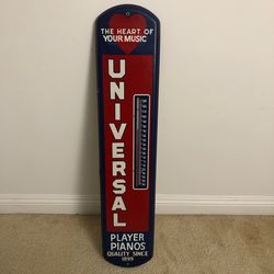 Universal Player Piano Vintage Advertising Thermometer Sign Music Decor 40 Inch