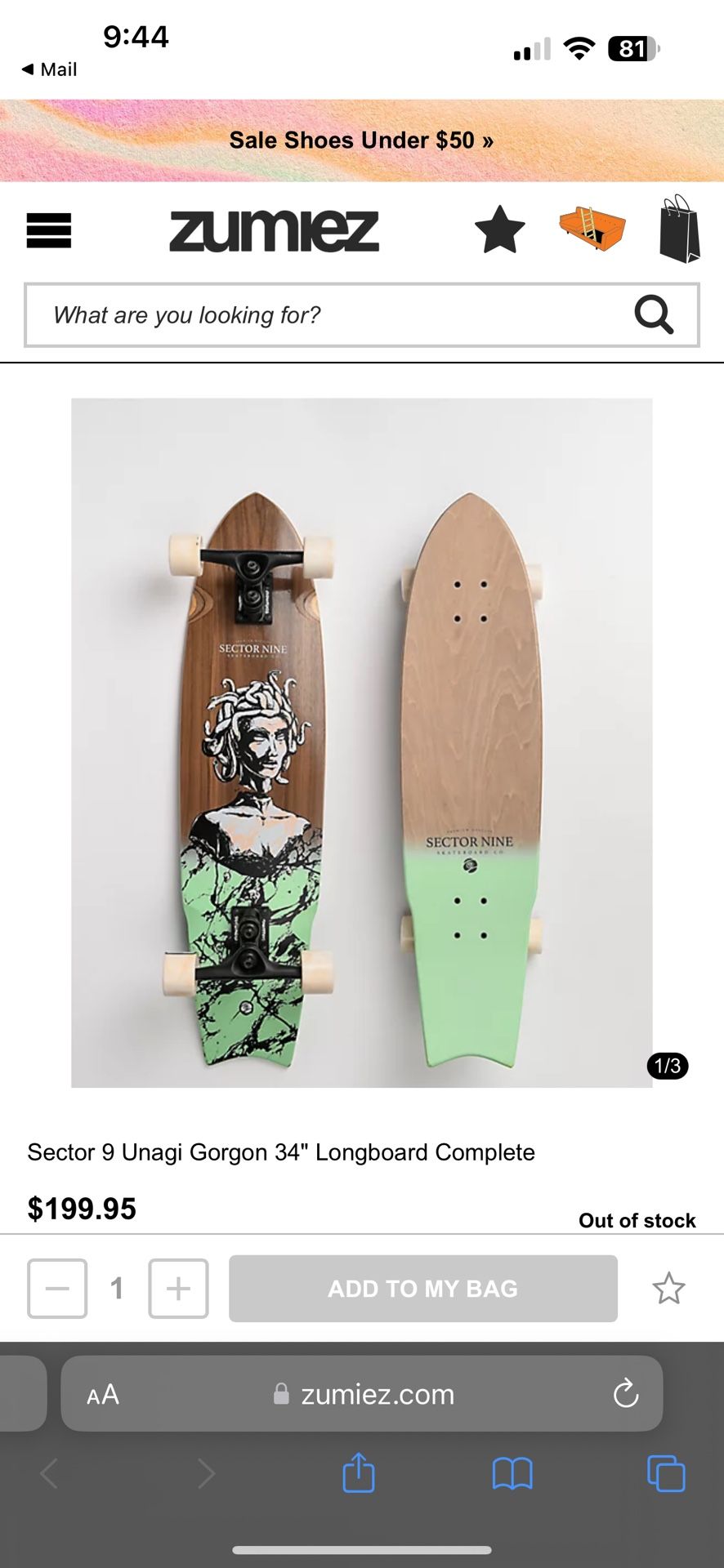 Skateboard Sector 9 Unagi Gorgon 34" Longboard Complete