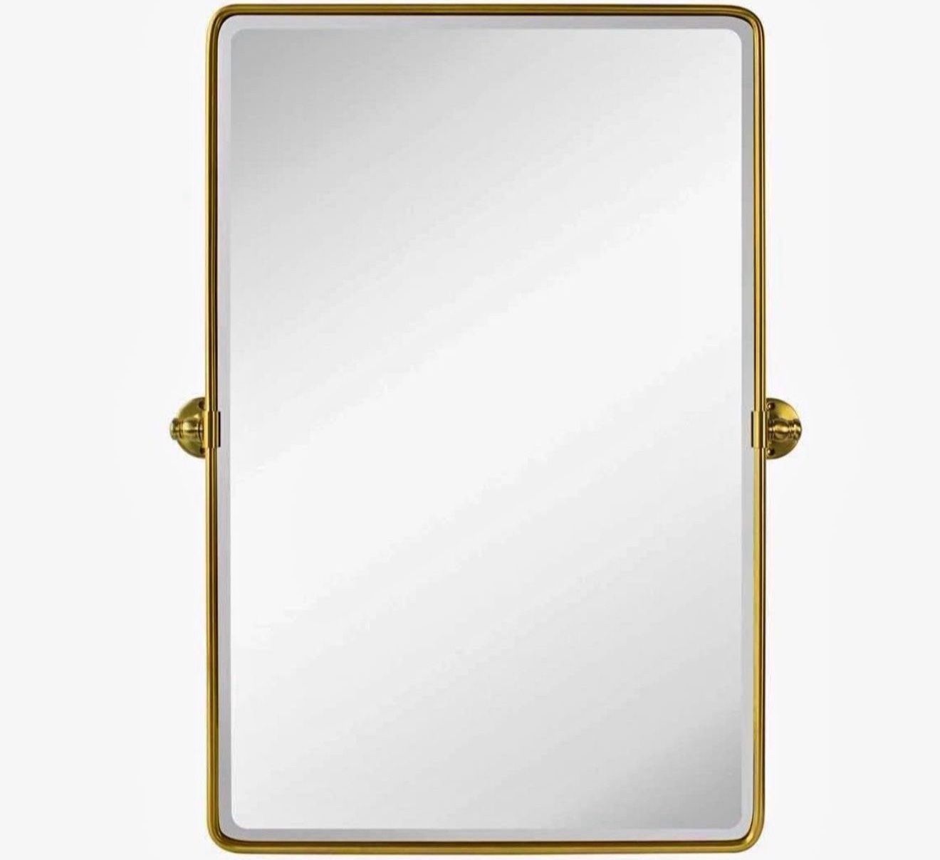 TEHOME 27 x 35'' Gold Pivot Mirror Brushed Champagne Gold Tilt Rectangle Bathroom Mirror Tilting Beveled Vanity Mirrors for Wa